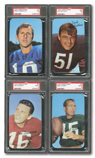 1970 TOPPS SUPER FOOTBALL PARTIAL SET (19/35) ALL PSA GRADED NM 7 TO GEM-MT 10 (PLUS 7 DUPLICATES & 7 WRAPPERS)